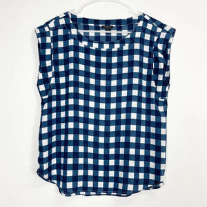 Ann Taylor Shirt Womens Size Medium Blue White Check Gingham Blouse Sleeveless